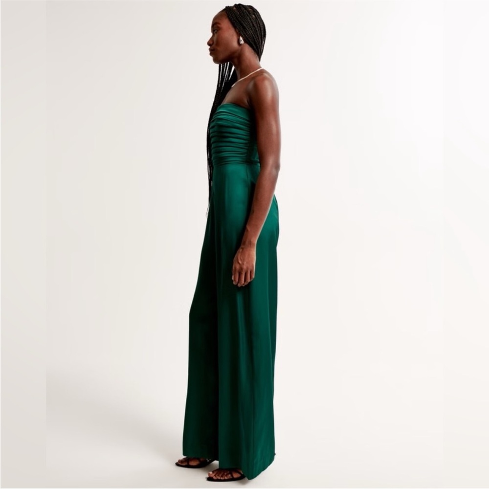 NWT Abercrombie & Fitch Strapless Emerald Green Wide-Leg Jumpsuit - Picture 4 of 4